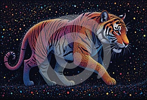 Tiger in Dot Harmony A Pointillistic Masterpiece of Color and Texture