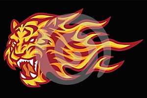 Tiger Roaring Head Fire Burning Flame Logo Vector Mascot Design