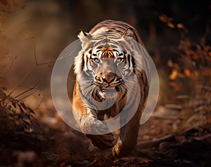 tiger running in the forest.Generative Ai