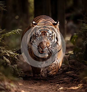 tiger running in the forest.Generative Ai
