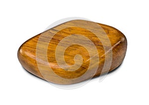 Tiger`s eye gemstone with beautiful iridescent surface, isolated on white background. Rounded smooth surface.