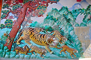 Tiger Sculptures at Chinese Temple in Thailan.