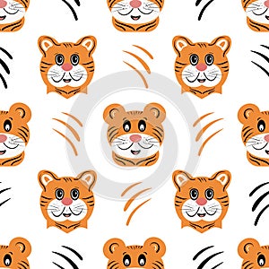 Tiger. Seamless pattern, background, texture. Children s drawing