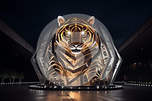 Tiger shape illuminated building at night illustration photo