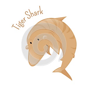 Tiger shark. Isolated cartoon character.