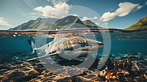 Tiger shark swimming in shallow water during a shark dive