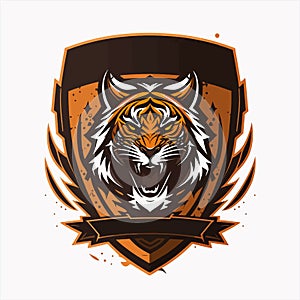 Tiger with shield mascot logo design modern illustration vector