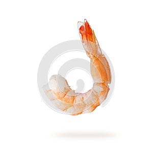 Tiger shrimp or prawn flying isolated on white