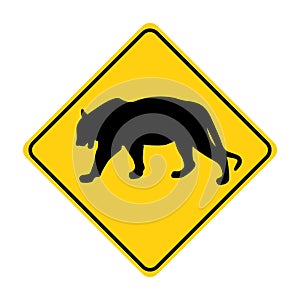 Tiger silhouette animal traffic sign yellow vector