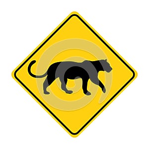 Tiger silhouette animal traffic sign yellow vector