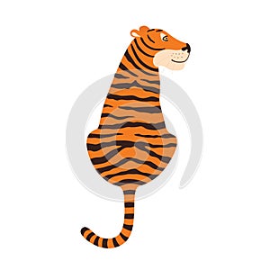 Tiger sitting view from the back. Vector illustration.