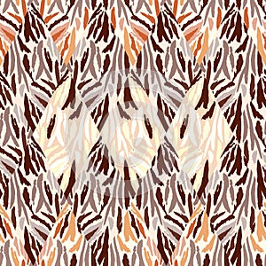 Tiger skin mosaic seamless pattern. Abstract animal fur tile