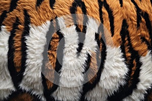 Tiger skin texture with copy space. Close-up tiger pattern. Tiger design texture. Detailed tiger skin close-up photo