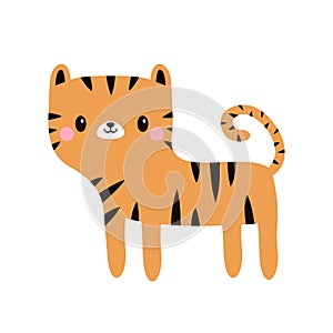 Tiger standing icon. Cute cartoon kawaii character. Funny face. Baby animal collection. Childish print for nursery, kids apparel,
