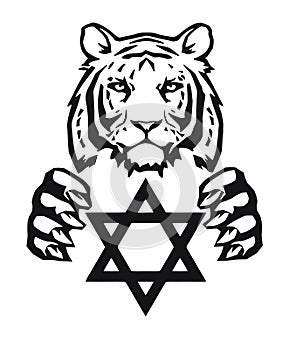 The Tiger and the symbol of Judaism - star of David, Megan David,  drawing for tattoo