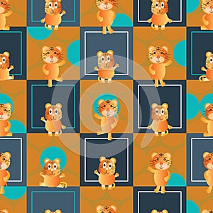 Tiger symmetry style seamless pattern