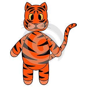 Tiger. Tabby kitten. Symbol of the year. A ginger animal with black stripes. Colored vector illustration. Fairytale character with