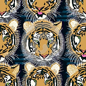 Tiger tongue out seamless pattern photo