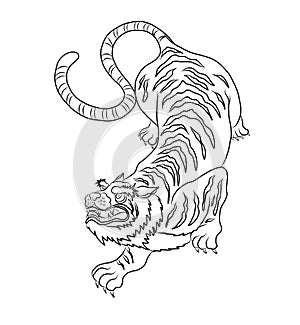 Tiger vector illustration isolate on white background.sticker tattoo design.Japanese and Chinese tiger illustration.Hand drawn.