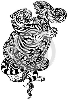 tiger versus snake black and white tattoo