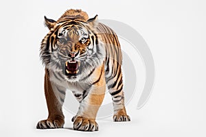 A tiger on a white background, in the style of petcore photo