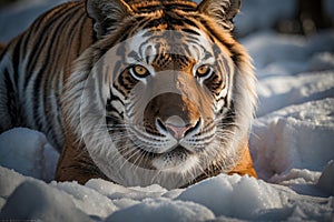 Tiger in wild winter nature, tiger portrait of a Royal Bengal tiger