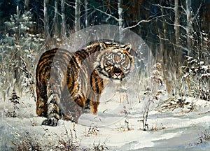 Tiger in winter wood