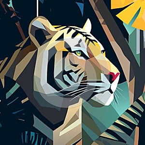 Tiger in the woods vector illustration. Big wild cat.