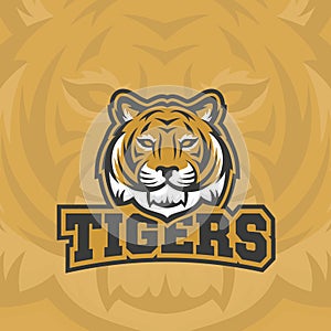 Tigers Abstract Vector Sign, Emblem or Logo Template. Classic Sport Team Mascot Label. Predator Animal Face with