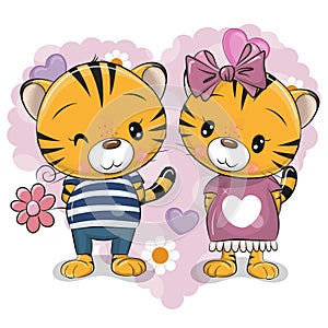 Tigers boy and girll on a heart background