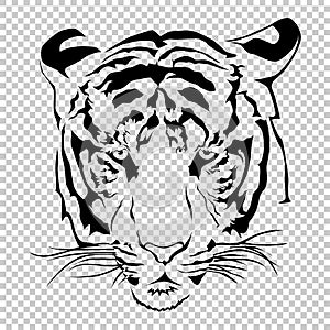 Tigers face on transparent.