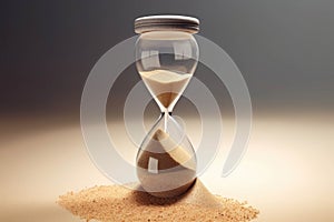 A tight close up of an antique hourglass filling slowly with sand symbolizes the dwindling future of Social Security