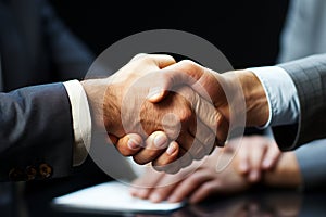 Tight grip Executives handshake, epitomizing shared goals and professional alliance