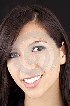 Tight Portrait Smiling Young Caucasian Woman Brunette