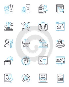 Tight purse linear icons set. Frugal, Budget-conscious, Thrifty, Economical, Financially-strapped, Stingy, Constricted