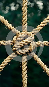 Tight shot focuses on intricately knotted rope, symbolizing strength