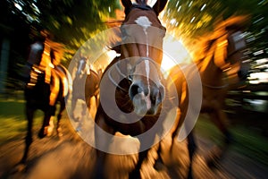 tight shot of racehorses nostrils flaring while running photo