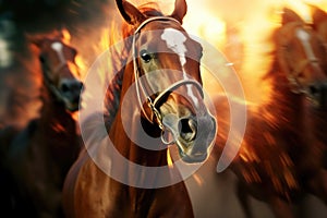 tight shot of racehorses nostrils flaring while running photo