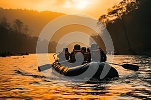 A tight shot showcases the intensity of young rafters on river