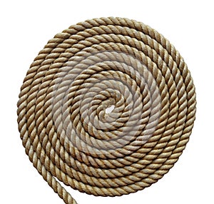 Tightly coiled heavy rope isolated