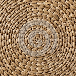 Tightly woven straw texture showcasing a circular, concentric pattern. The material