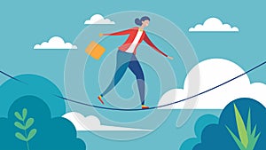 A tightrope walker balancing between the demands of their career and the need for selfcare and rest.. Vector photo