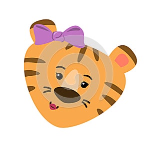 A tigress with a bow looks. Vector image.