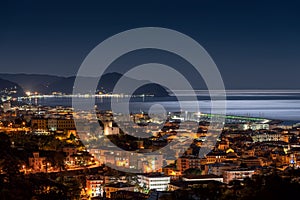 Tigullio bay by night - Chiavari, Lavagna and Sestri Levante - Ligurian sea - Italy photo