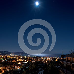 Tigullio bay by night - Chiavari, Lavagna and Sestri Levante - Ligurian sea - Italy photo