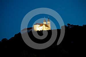 Tihany Abbey at night