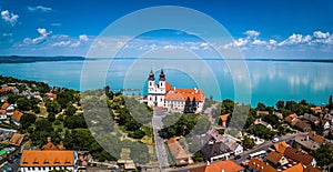 Tihany, Hungary - Aerial panoramic view of the famous Benedictine Monastery of Tihany Tihany Abbey photo