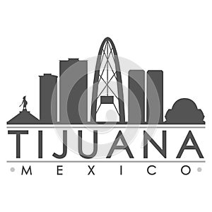 Tijuana Mexico America Silhouette Icon Vector Art Flat Shadow Design Skyline City Silhouette Template Logo