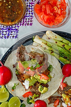 Tijuana tacos, carne asada with copy space
