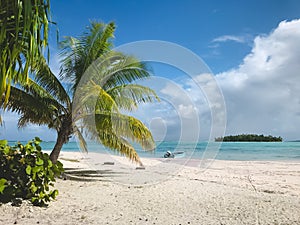 Tikehau island crystal sea water beach, Polynesia